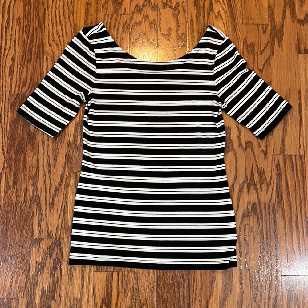 Banana Republic, Women's, Black & White Striped Short Sleeve, Size M, Scoop